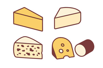 Collection of diverse cheese varieties featuring wedges, blocks, and a log shape on a white background