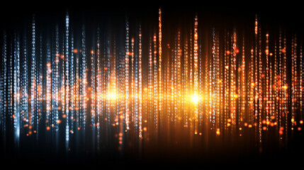 Abstract digital matrix with glowing binary code and vibrant light streaks, representing data center security systems and advanced technology concepts in a visually striking manner