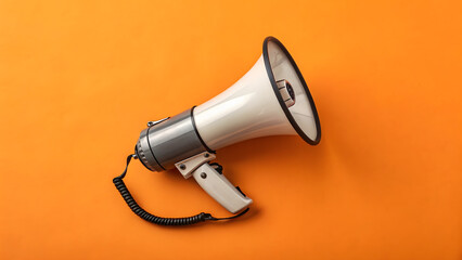White megaphone on orange background
