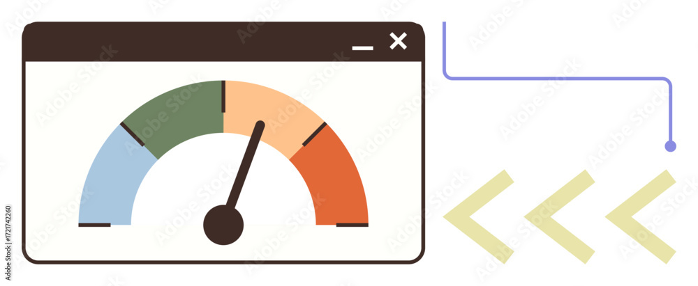 Aufkleber multi-colored gauge inside browser window with pointer indicating performance. arrows and connector 