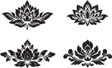 Vector art of collection of four lotus flower ornaments for decoration