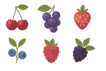 Vibrant assortment of fresh ripe berries including cherries, blueberries, strawberries, raspberries, and blackberries