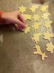 Handmade butter cookies on a baking sheet