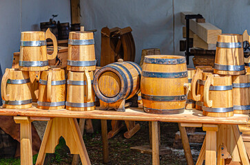 old wooden barrels