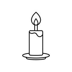 Burning candle line drawing on transparent background