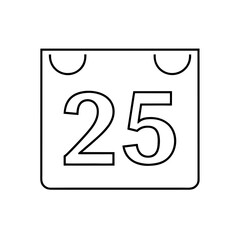 Calendar date twenty five on transparent background