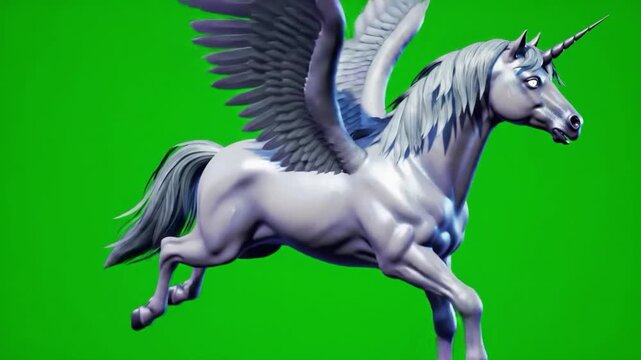 Animated White Winged Unicorn on Green Screen pegasus