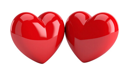 Red hearts shine; romantic, glossy surfaces ideal for Valentines, love-themed graphics with PNG and transparent background.