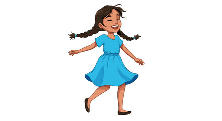 Joyful Young Girl Dancing in Blue Dress Expressing Happiness Isolated on Transparent Background