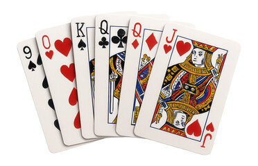 Set of playing cards neatly arranged.