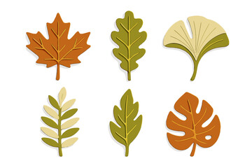 Diverse stylized autumn leaves and foliage designs in warm and cool seasonal colors, a vibrant collection for fall projects