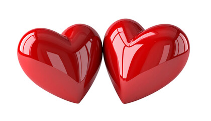 Red glossy hearts glow on transparent. Ideal for Valentine's Day, romance, or love posters, branding, and digital design with included PNG format.