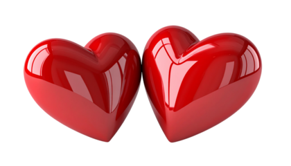 Red glossy hearts glow on transparent. Ideal for Valentine's Day, romance, or love posters, branding, and digital design with included PNG format.