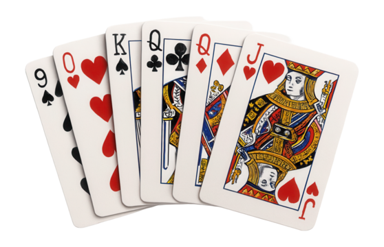 Set of playing cards neatly arranged.