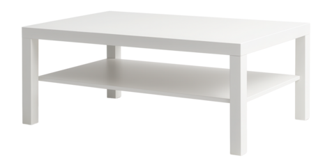 Minimalist white coffee table with a lower shelf.