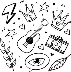 The Eternal Rise of Heavy Meta. Doodle icon drawn punk music sketch set.