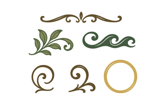Elegant decorative design elements set with flourishes, leaves, waves, and ornamental swirls for vintage style projects