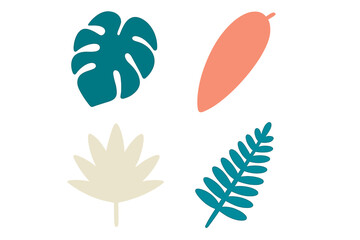Stylized collection of tropical leaves and exotic botanical elements in a vibrant color palette for design projects