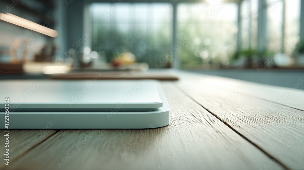 Poster closeup on a stylish wallmounted range hood in sharp focus showcasing its minimalist form and smooth