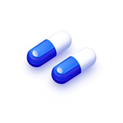 Two stylized, 3D, light-blue and white capsules, side-by-side on a white background, exhibiting a glossy, realistic appearance