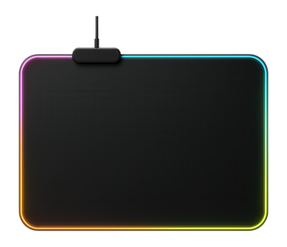 Modern black mousepad with vibrant RGB lighting and sleek design.