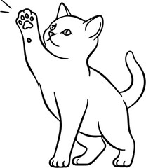 Fototapeta premium Adorable kitten in a playful pose, drawn in a simple outline style. A cute vector illustration of a domestic cat batting its paw