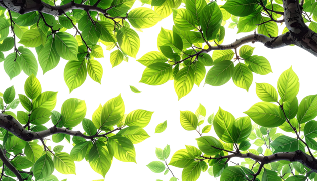 Lush green leaves and branches, seen from below