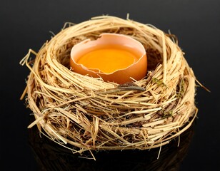 Egg yolk nestled in a straw nest