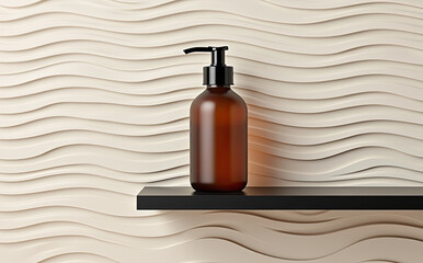Amber dispenser bottle on wavy textured wall pump black