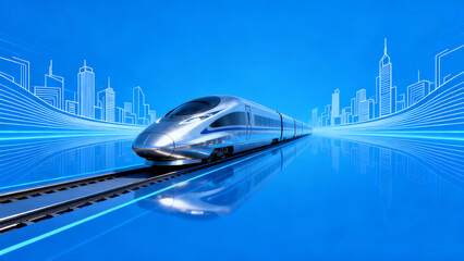 Fototapeta premium High-speed train passing through city landscape