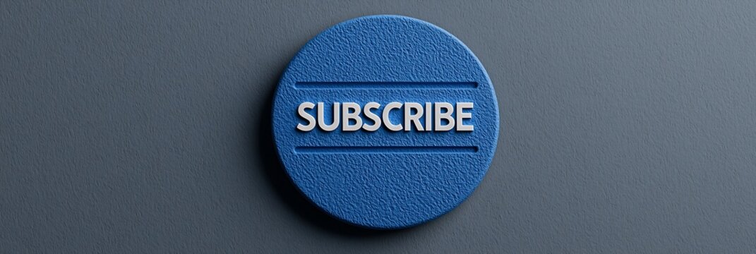A blue circular button with the word "SUBSCRIBE" prominently displayed, designed to encourage user engagement in digital platforms.