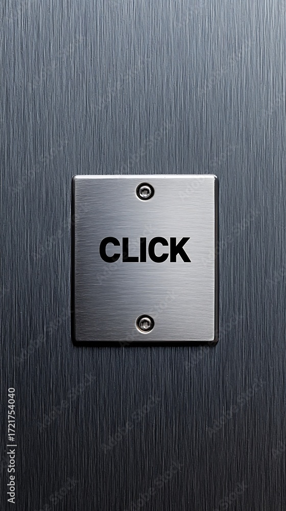 Poster a metallic button with the word 