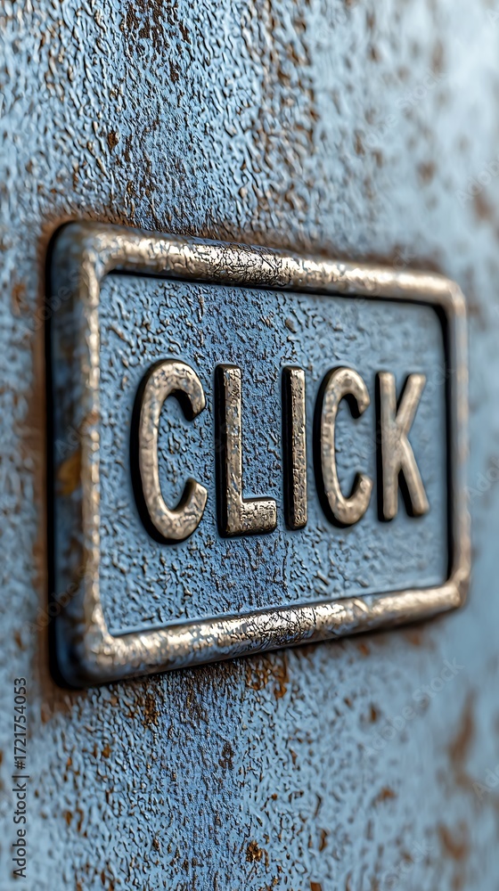 Aufkleber a close-up of a textured blue button with the word 