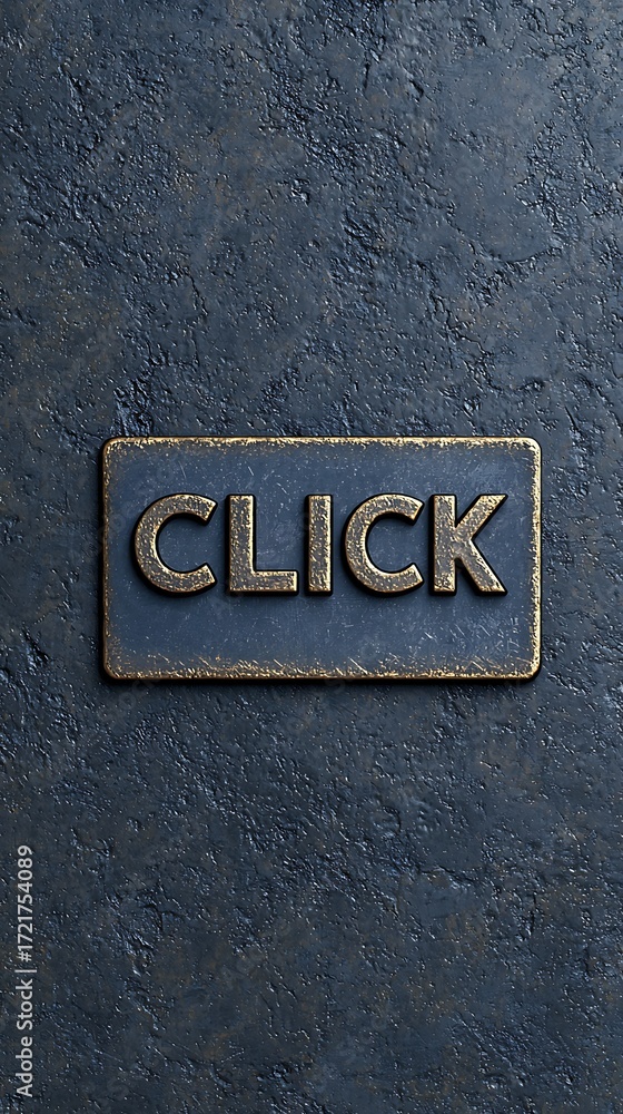 Poster a textured blue surface featuring a prominently displayed button with the word 
