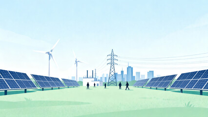 Solar power station and distant city view