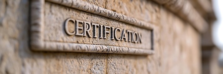 Fototapeta premium A close-up view of a stone plaque displaying the word 