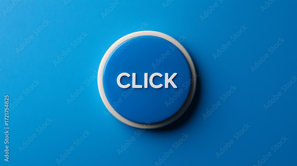 Aufkleber a bright blue button with the word 