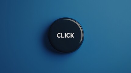 A glossy button displaying the word "CLICK" on a blue background, emphasizing interaction and engagement.