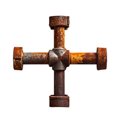 Rusted metal cross pipe fitting industrial