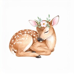 Watercolour deer with flowers clipart image on a white background