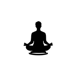 Black vector silhouette of a woman in a lotus yoga pose for meditation and relaxation