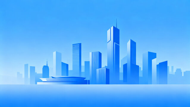 Silhouette of Blue City Skyline