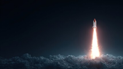 spaceship launching through dark clouds