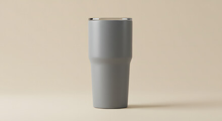 High resolution stock mockup of modern tumbler with matte finish placed on neutral isolated surface for product branding and packaging scene