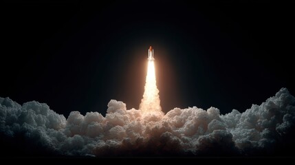 space shuttle launch through clouds