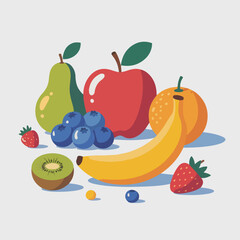 "Fresh Fruits Illustration Set – Flat Vector Design"