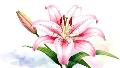 Delicate pink lily with watercolor background