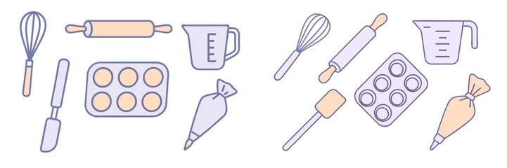 Baking tools and equipment arranged on a white surface for preparing delicious treats