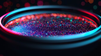 AI-powered personal tutor hologram projector lens, faint light beam, subtle dust particles, optical focus.  