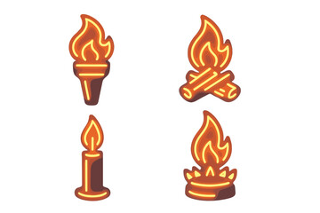 Various designs of flames featuring torches, bonfires, candles, and decorative fire elements